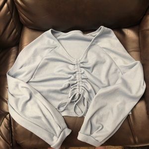 SHEIN Curve Blue Crop Sweater with Center Tie 0X